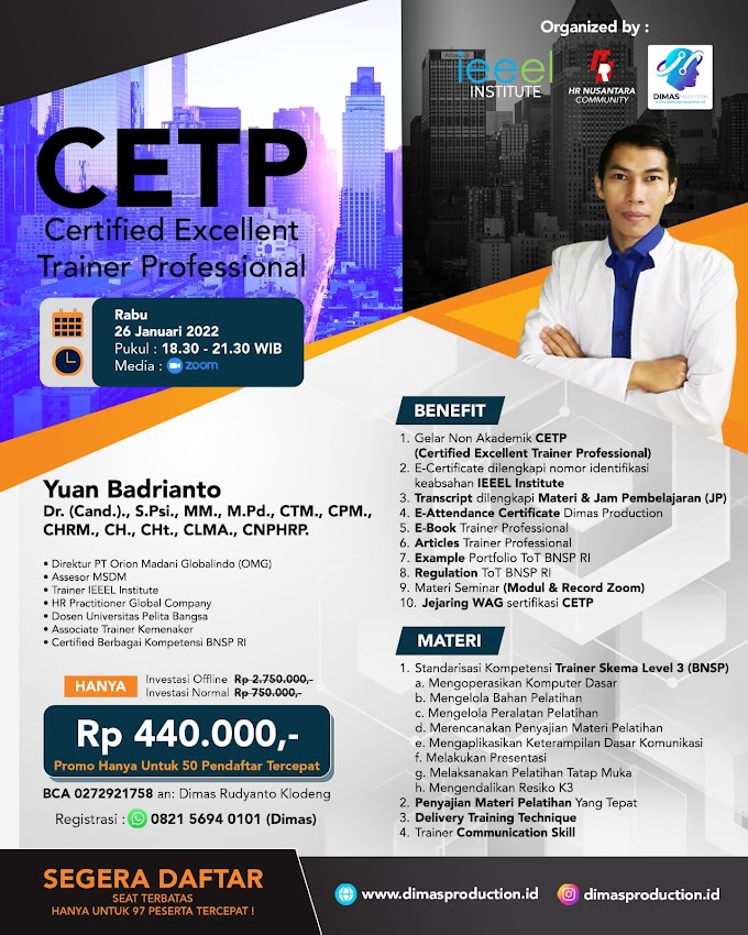 WA.0821-5694-0101 | Certified Excellent Trainer Professional (CETP) 26 Januari 2022