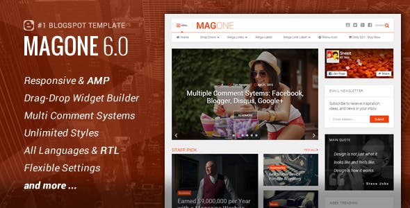 is a premium looking and professionally designed magazine blogger theme Download Free MagOne - Responsive News & Magazine Blogger Template