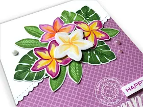 Sunny Studio Blog: Happy Summer Handmade Card by Mendi Yoshikawa (using Radiant Plumeria Stamps, Gingham Pastels Paper & Frilly Frames Stripes Dies)