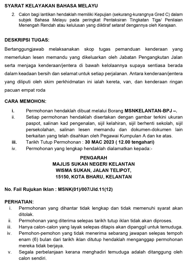 Jawatan Kosong MSN Kelantan Mac 2023