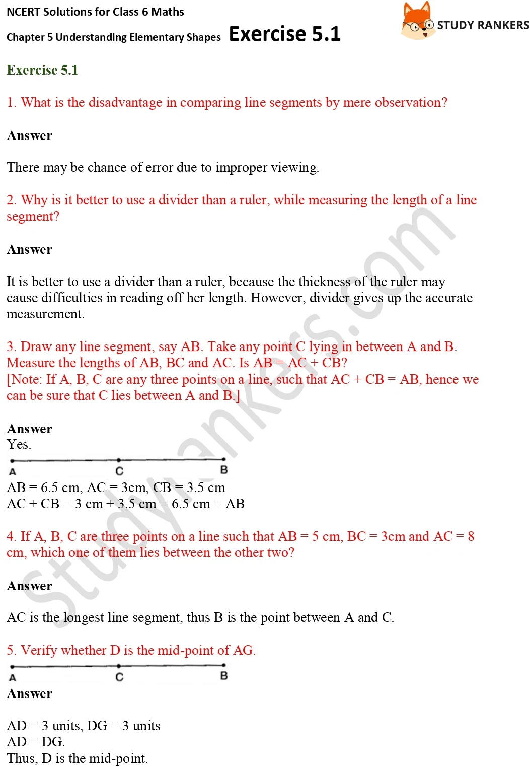 NCERT Solutions for Class 6 Maths Chapter 5 Understanding Elementary Shapes Exercise 5.1 Part 1