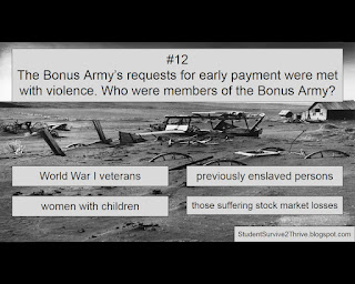 The Bonus Army’s requests for early payment were met with violence. Who were members of the Bonus Army? Answer choices include: World War I veterans, previously enslaved persons, women with children, those suffering stock market losses