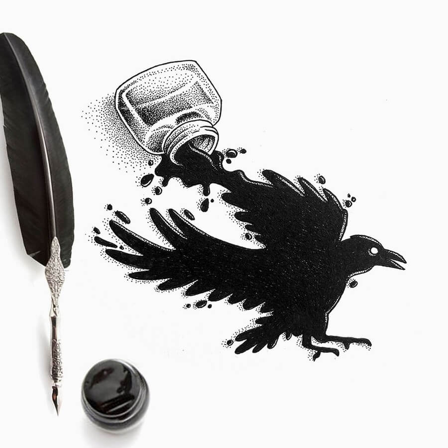 07-An-ink-raven-Ink-DrawingsvAnna-Kocova-www-designstack-co