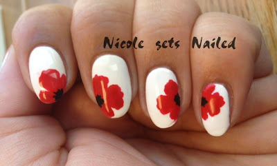 Red Poppies on White Nail Art