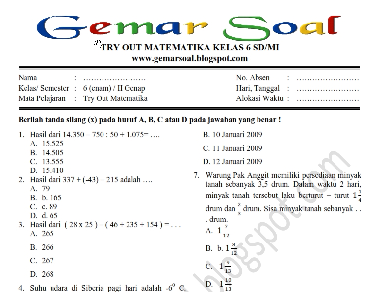 Kunci Jawaban Revisi Matematika Kelas 6 Halaman 9 Latihan Soal 1 1 Unduh File Guru