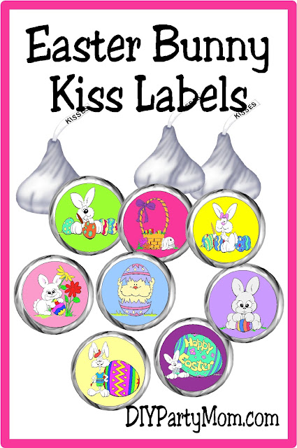 Give some bunny special in your life a cute gift with these Easter Bunny Kiss labels. They are such a fun and easy gift idea for your Easter party or a special friend or loved one.  #easterbunny #easterkisses #printablekisslabel #eastercandy #diypartymomblog