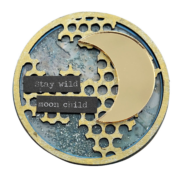 Stay Wild Moon Child Metallic Gold Layered Chipboard Artist Trading Coin Shaker