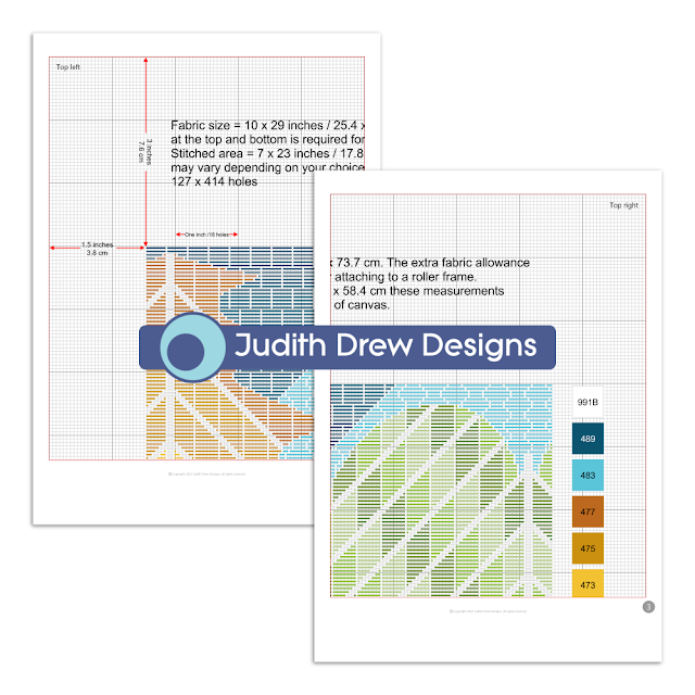 Judith Drew Designs page sample of Exotic Leaves pattern chart pdf download.