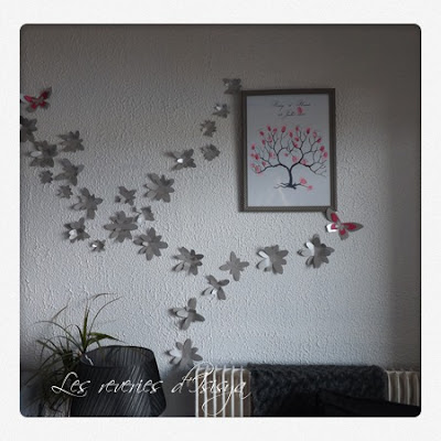 fleurs, papillons, décoration, murs