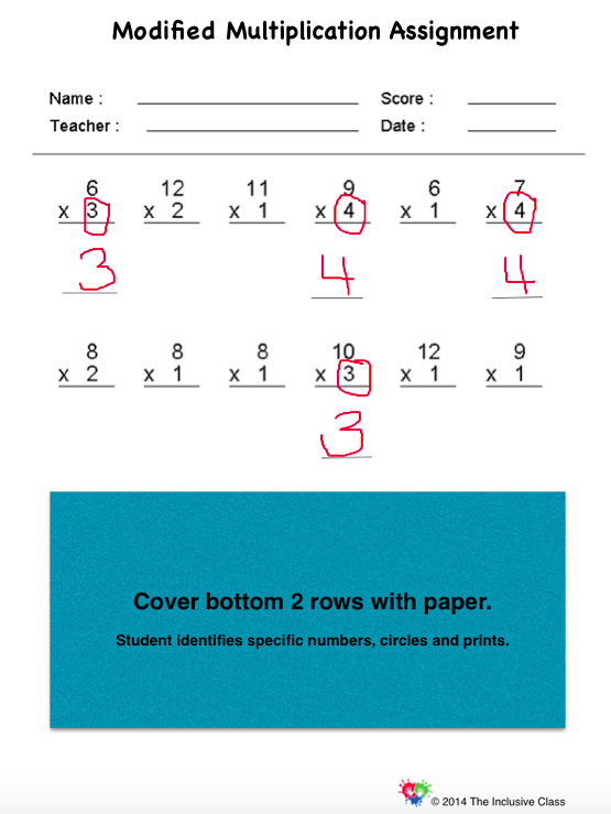 Another Example of a Modified Math Assignment | The ...