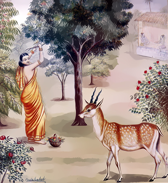 Maricha becomes a golden deer presents himself before Sita