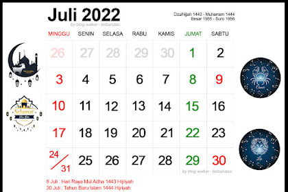 Kalender Online Lengkap tanggal merah dan cuti bersama Juli 2022