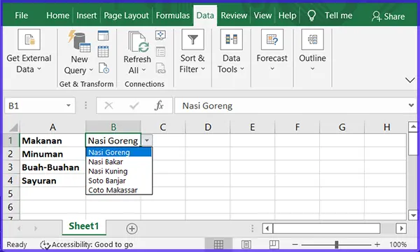 Tampilan dropdown list