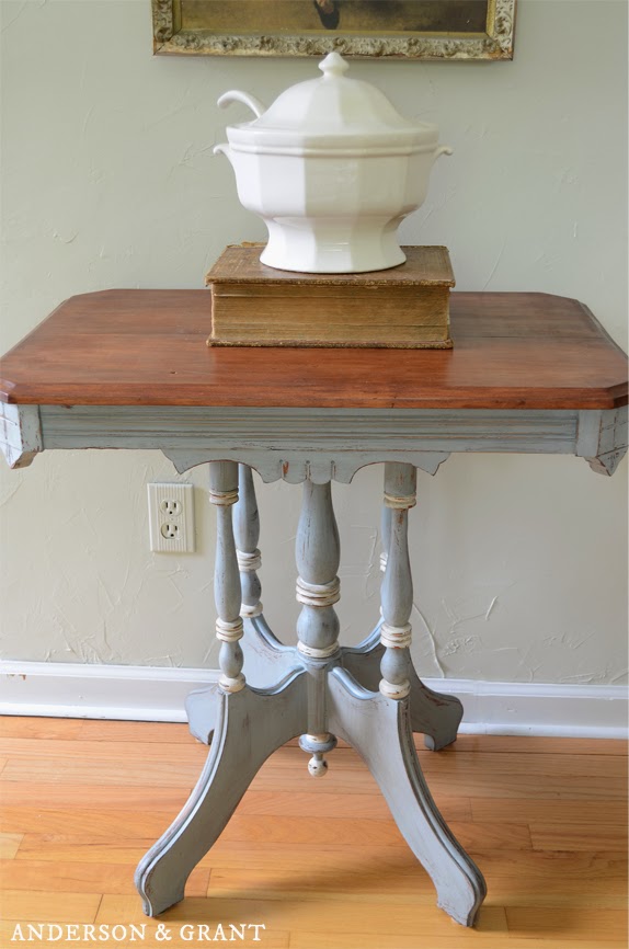 French blue painted and distressed vintage table | www.andersonandgrant.com