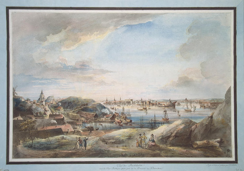 Stockholm. View towads the Baltic Sea from the Danaiken Customs by Johann Fredrik Martin - Landscape Drawings from Hermitage Museum