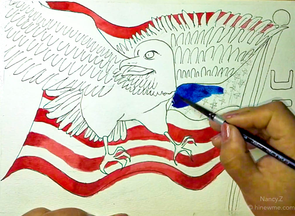 How to draw watercolor USA flag and Eagle, step by step online class