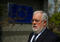 European climate commissioner Miguel Arias Canete leaves a news conference in Beijing, China, March 30, 2017. (Credit: Reuters/Thomas Peter) Click to Enlarge.