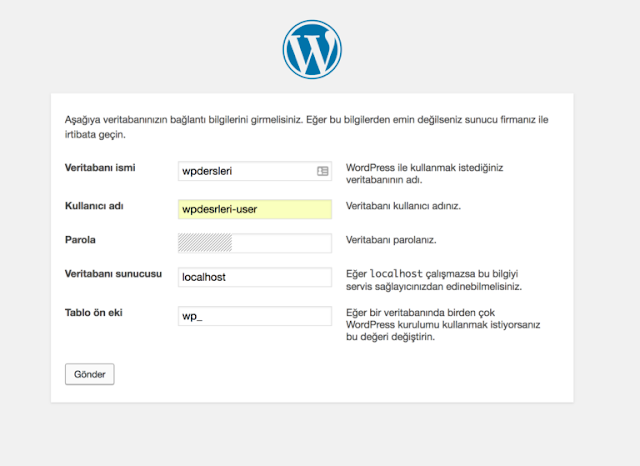 godaddy Wordpress kurulumu veri tabanı bilgilerini girme