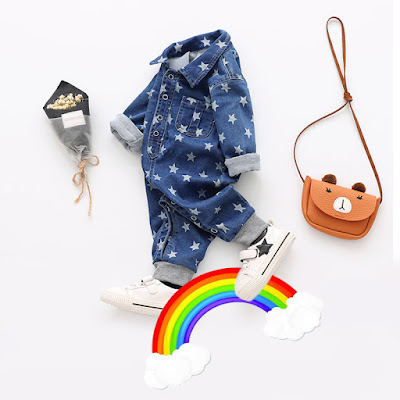 wholesale baby clothes little boys denim romper bear pattern bag