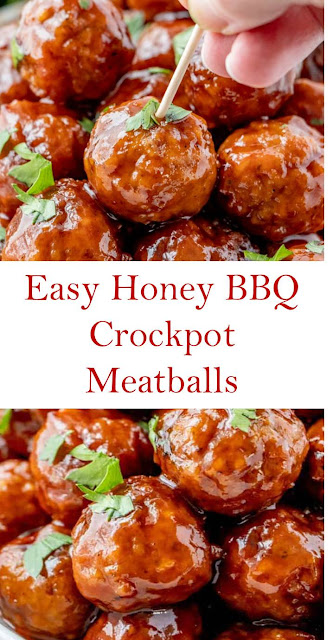 Easy Honey BBQ Crockpot Meatballs #Easy #Honey #BBQ #Crockpot #Meatballs