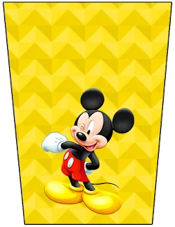 Mickey en Fondo Amarillo con Zigzags y Rojo con Lunares: Etiquetas para Candy Bar para Imprimir Gratis.