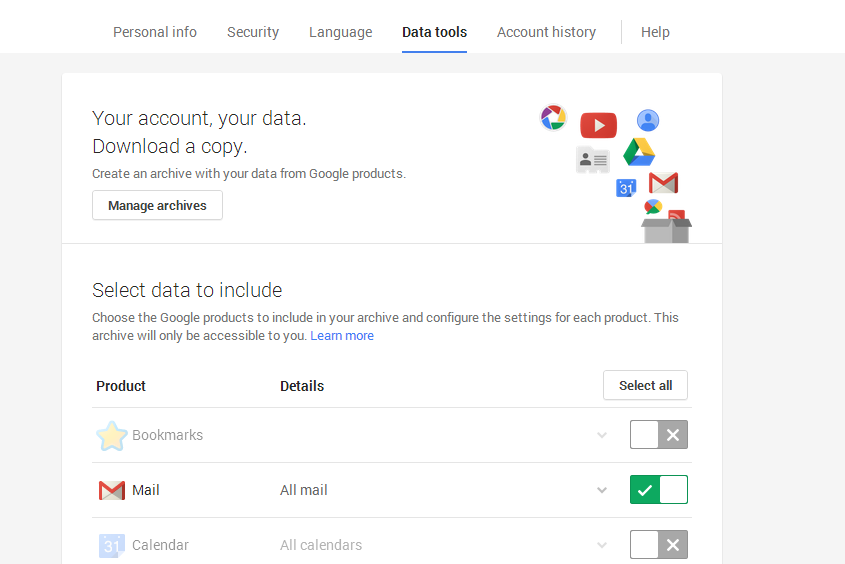 google takeout mail backup