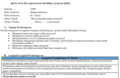 RPP Satu Lembar Bahasa Indonesia Teks Pidato Persuasi