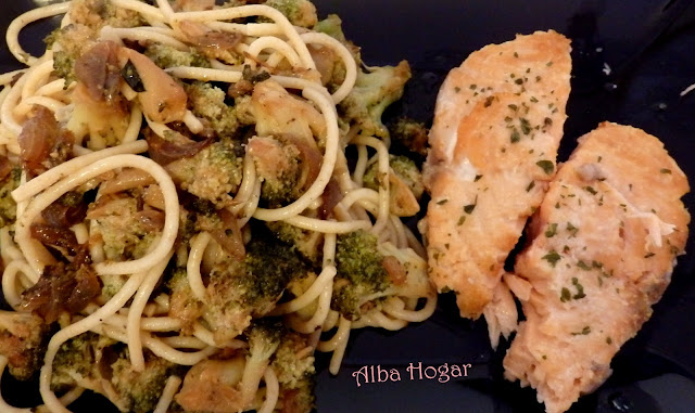 salmón con pasta integral y brócoli alba hogar