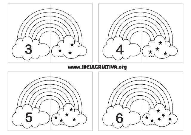 Jogo Pedagógico Arco- íris Número e Quantidade para colorir