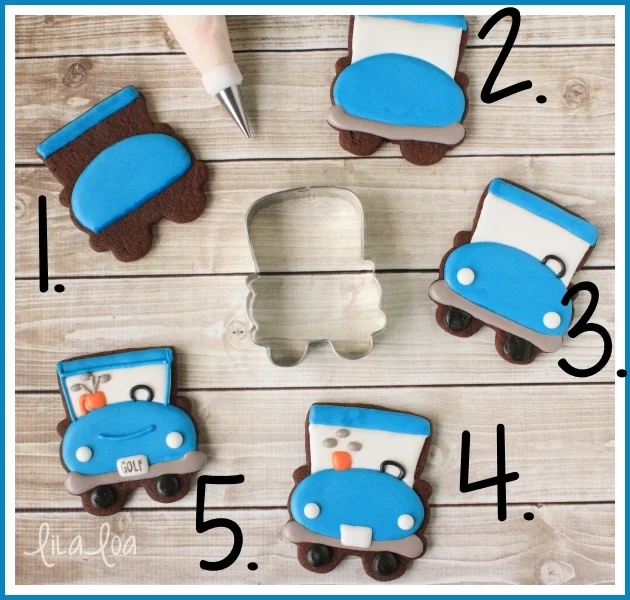 A golf cart sugar cookie decorating tutorial - step-by-step