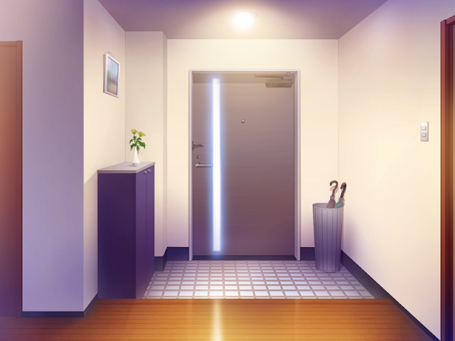 Modern Metal Door with a Crystal View (Anime Background)