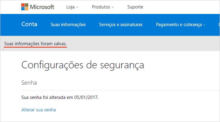 Senha do Hotmail/Outlook.com alterada