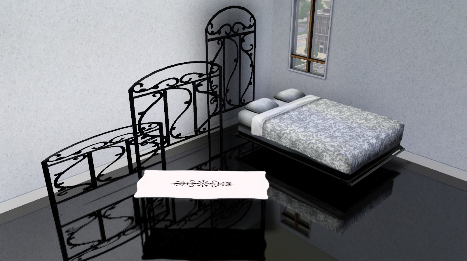 Wrought Iron Bed Set, Iron Heart Fence, and 3 Panel Paintings by SR