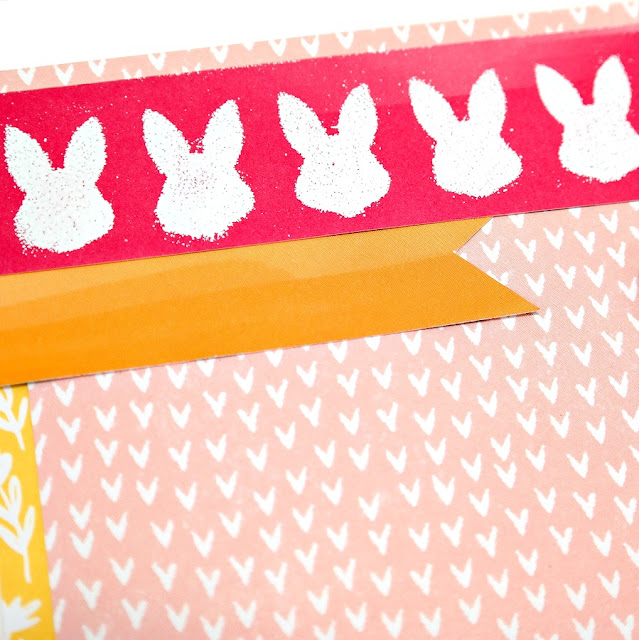 How to stencil and emboss white bunnies onto pink patterned paper.