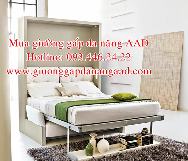 Mẫu giường ngủ gấp dọc đa năng màu trắng