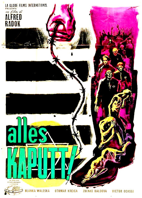 ALLES KAPUTT! Cartel. Italia. Arte: Sandro Symeoni. Daleká cesta. 1950. Checoslovaquia. Dirección: Alfréd Radok. Reparto: Blanka Waleská, Otomar Krejca, Viktor Ocáse, Zdenka Baldová, Eduard Kohout, J. O. Martin, Josef Chvalina, Anna Vanková.