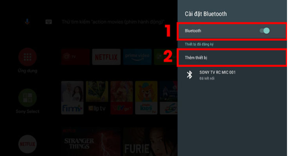 Bật chế độ bluetooth và chọn mục Thêm thiết bị trên tivi