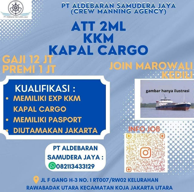 Lowongan ANT/ ATT Kapal Tugboat Bulan Januari 2024