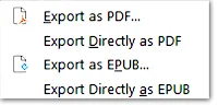 Export As, What is Export As, Export ePub, Export as ePub, Export pdf, Export Direcly Pdf, Export directly ePub File
