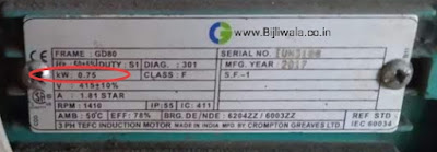 Name plate of 0.75kw Crompton Greaves 3phase Induction Motor -2