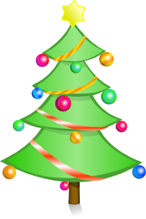 Clip art of Beautiful decorated Xmas(Christmas) tree drawing with Christmas baubles and star