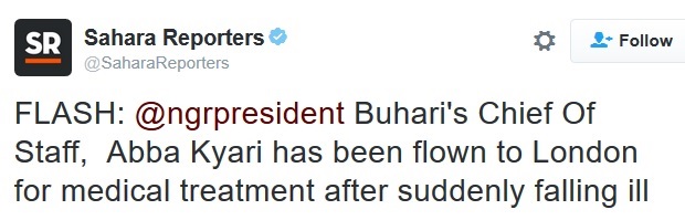 Just In: President Buhari's Chief of Staff Hurriedly Flown to London After a Sudden Thing Happened