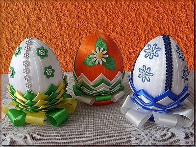 Beautifully Decorated Easter Eggs with Ribbon, Tiny Appliques