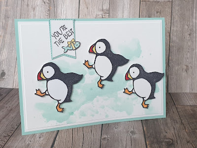 Watercolour background Party Puffins stampin up