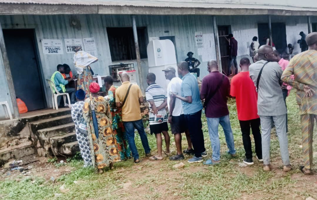 Accreditation and voting in progress at Polling Unit 019