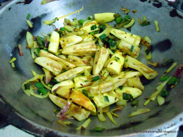 Brinjal added after onion is sauteed well