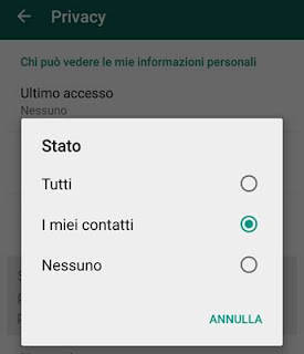 nascondere stato WhatsApp