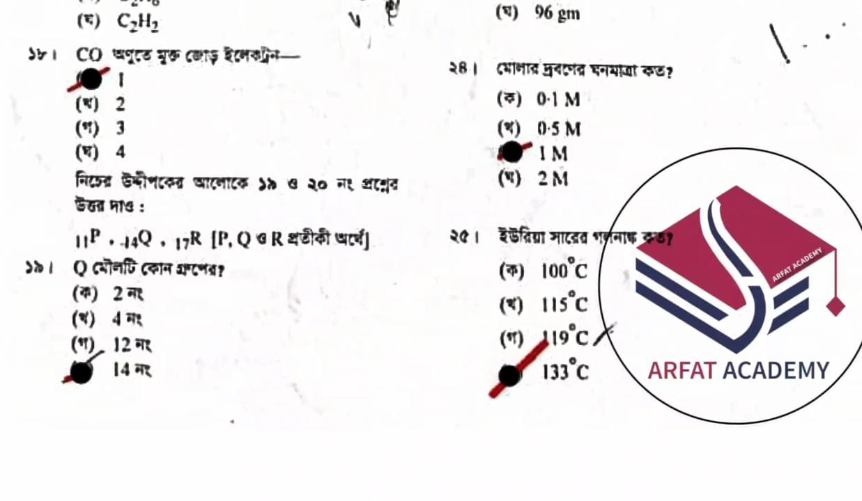 এসএসসি সিলেট বোর্ড রসায়ন বহুনির্বাচনি নৈব্যত্তিক MCQ উত্তরমালা সমাধান ২০২২ | SSC Sylhet Board Chemistry MCQ Question Answer Solution 2022
