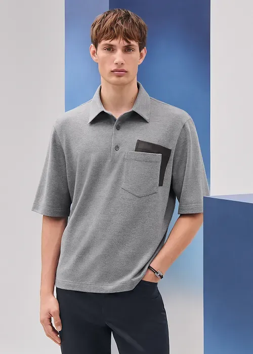 Áo thun polo Hermes nam màu ghi xám 3