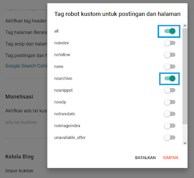 setting robot.txt untuk tag posting dan halaman
